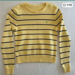 Ralph Lauren - Crewneck Sweater Yellow Navy Striped Green Pony Small Vtg Cotton